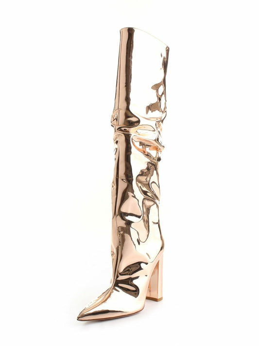 Glamorous Gold Mirror Effect High Heel Boots