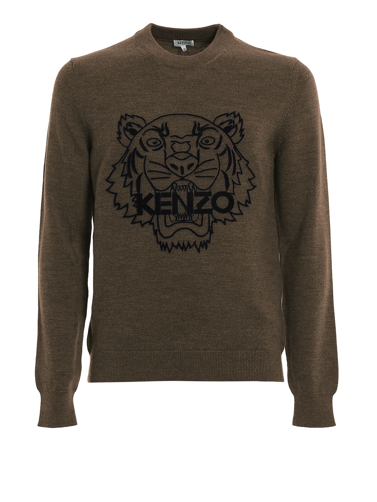 Embossed Tiger Motif Crewneck Sweater
