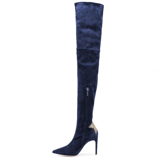Elegant Suede Pointed Boots with Rhinestone Heel