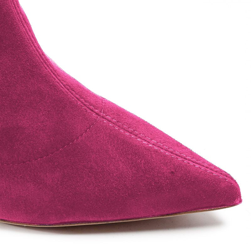 Fuchsia Suede Pointed Boots with Rhinestone Heel