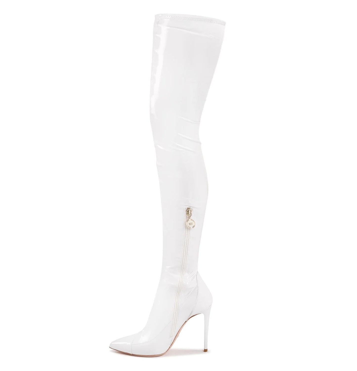Elegant Pointed White Boots with Coated Finish