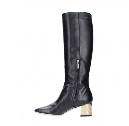Chic Calfskin Boots with Metallic Charm
