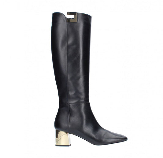 Chic Calfskin Boots with Metallic Charm