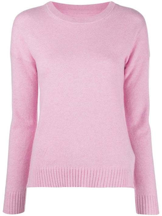 Elegant Pink Roundneck Cotton Pullover