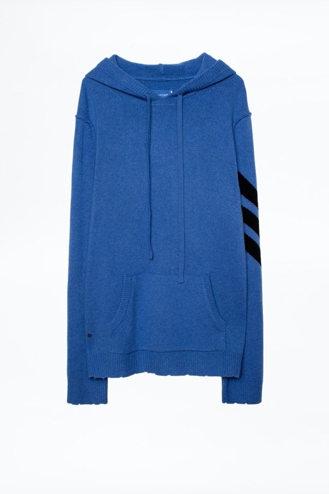 Chic Blue Cashmere Hooded Sweater with Arrow Motif