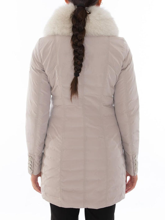Chic Gray Goose Down Jacket with Luxe Fox Fur Hood