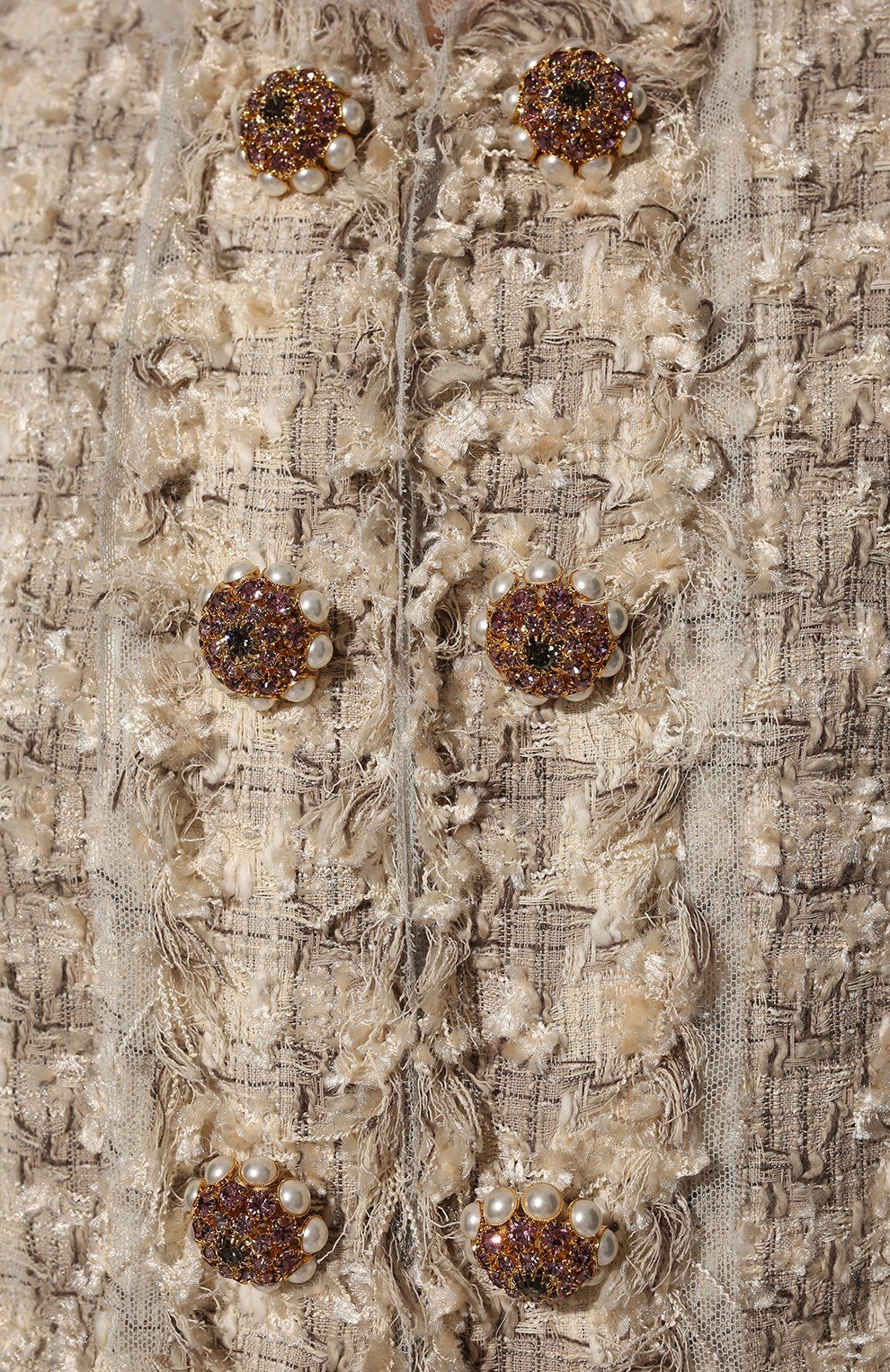 Elegant Tweed-Weave Cotton Coat with Jewel Buttons