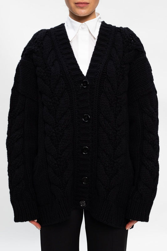 Elegant V-Neck Wool-Cashmere Cardigan in Black