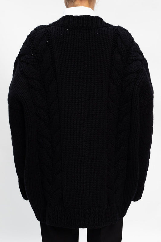 Elegant V-Neck Wool-Cashmere Cardigan in Black