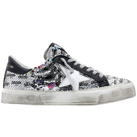 Chic Sequined Calfskin Sneakers in Gray
