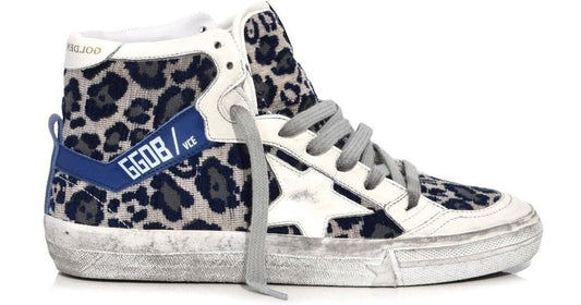 Blue Leopard Print Velvet-Lined Sneakers