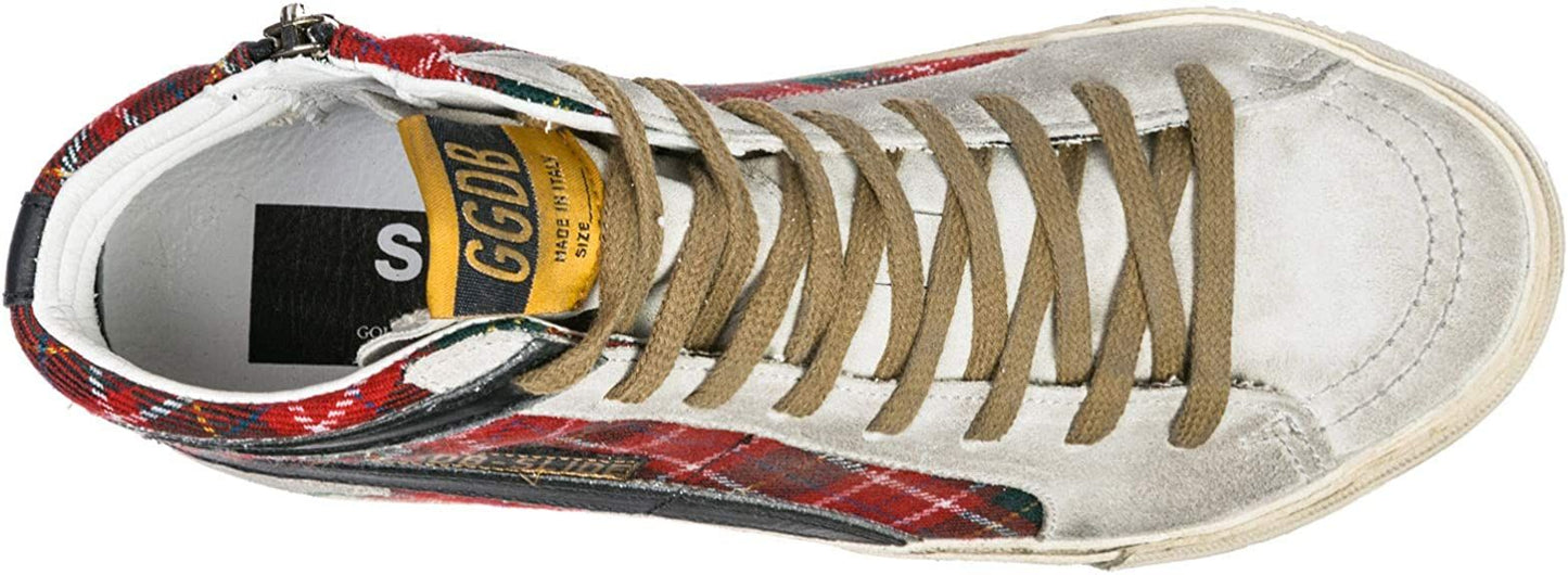 Chic Tartan Calfskin Sneakers with Suede Accents