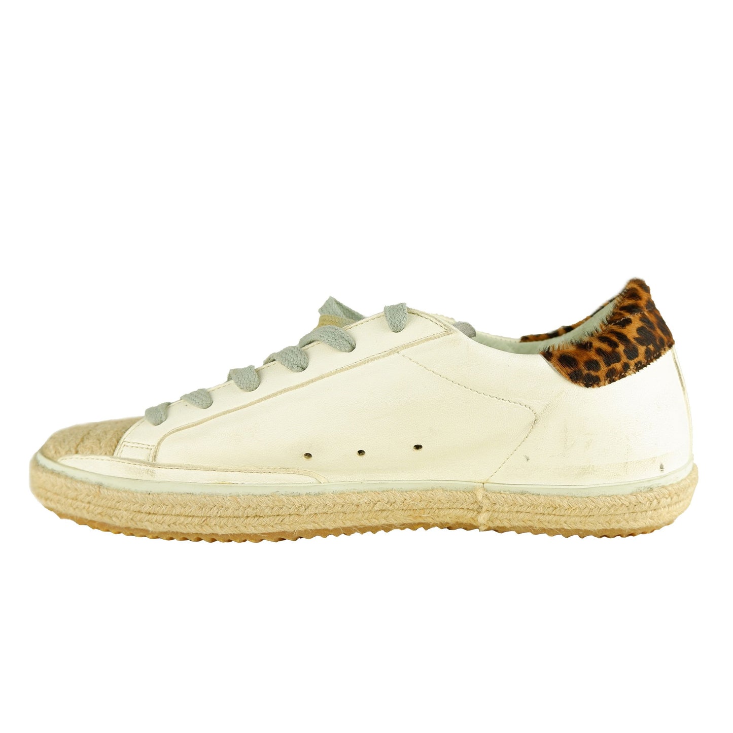 Chic White Calfskin Sneakers with Leopard Accents