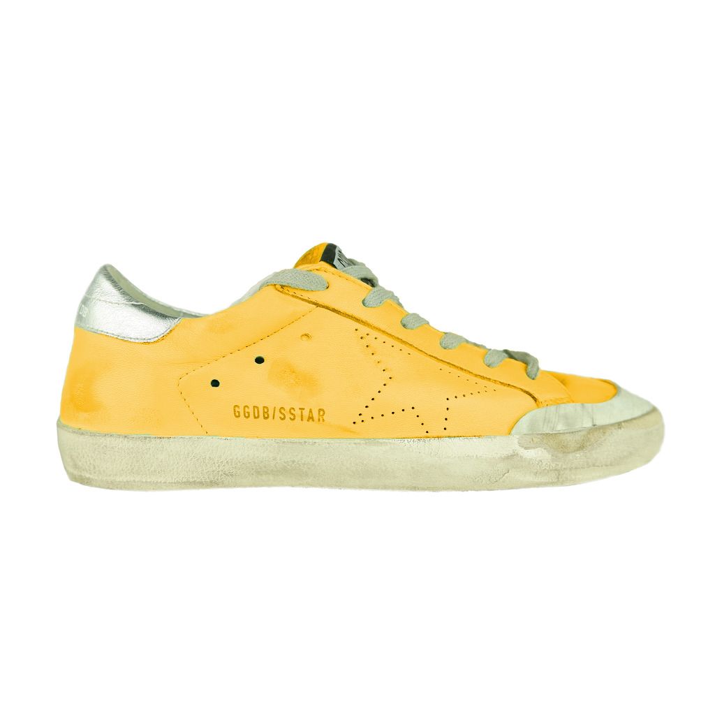 Sunshine Yellow Leather Sneakers with Silver Accents