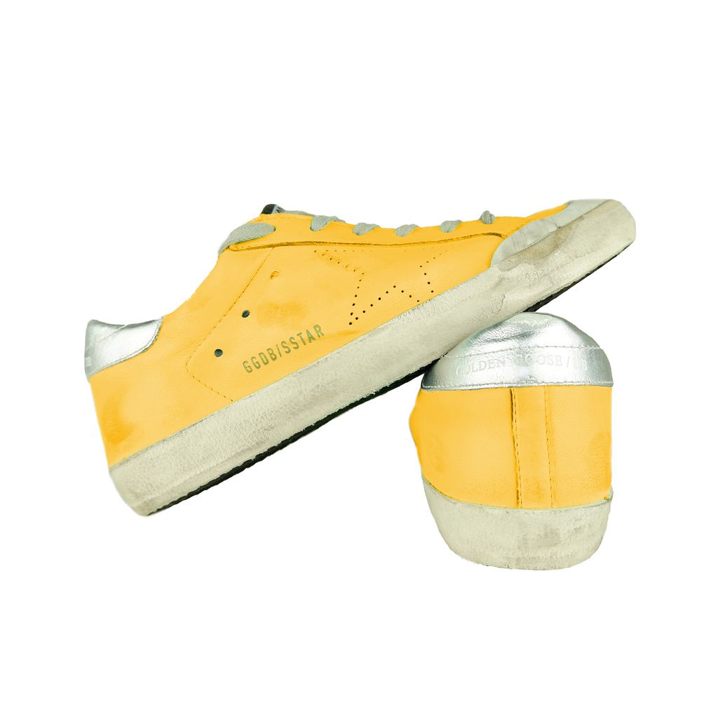 Sunshine Yellow Leather Sneakers with Silver Accents