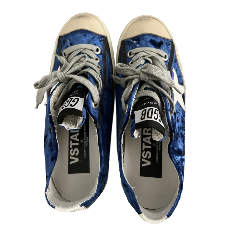 Velvety Blue Suede Sneakers with White Star Accent