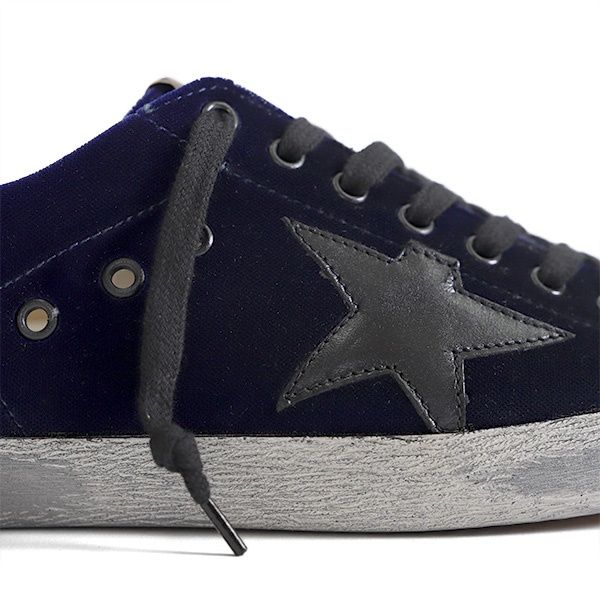 Velvet Blue & Black Leather Sneakers