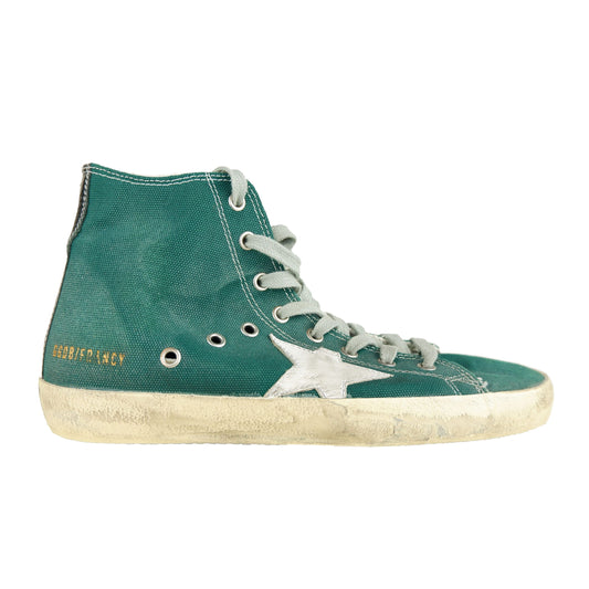 Green Canvas Calf Leather Sneakers
