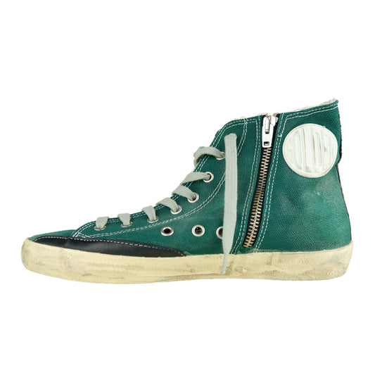 Green Canvas Calf Leather Sneakers