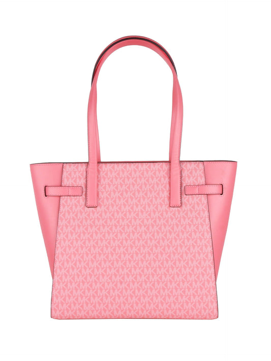 Chic Pink Monogram Shoulder Bag with Logo Detail