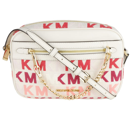 Chic White Crossbody Bag with Pink & Red Accents