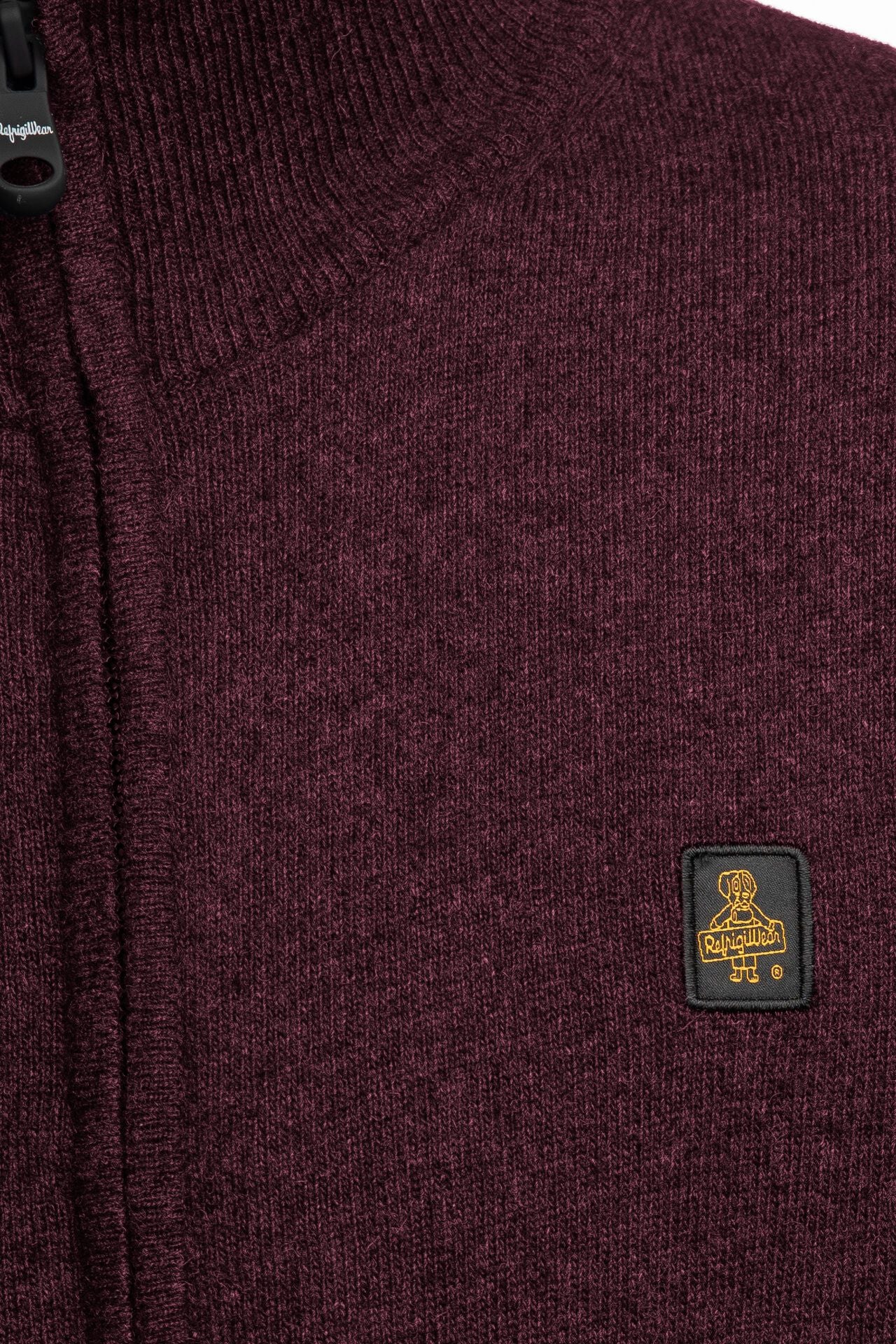 Burgundy Wool-Cashmere Blend High-Collar Cardigan