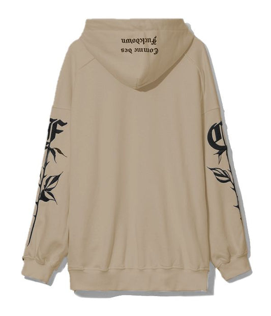 Beige Hooded Cotton Sweatshirt with Sleek Embroidery