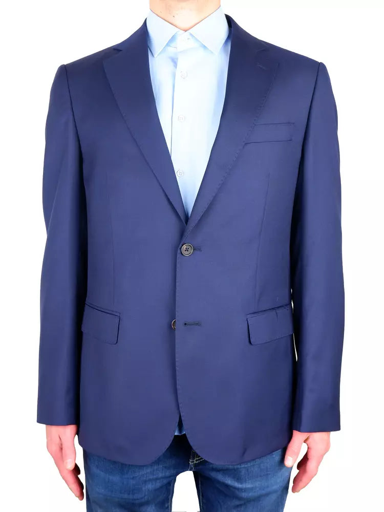Elegant Italian Men's Wool Suit in Blue