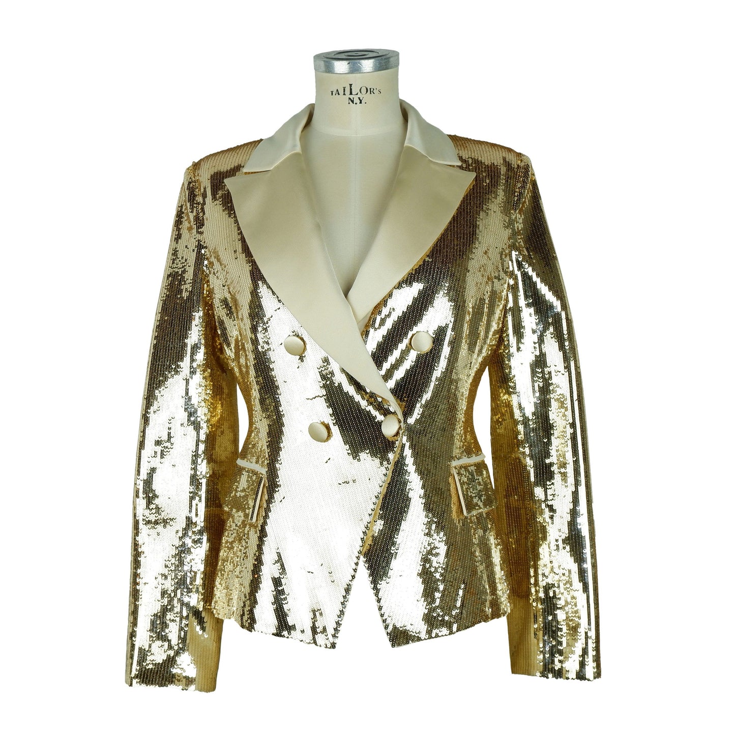 Chic Sequined Double-Breasted Yellow Jacket