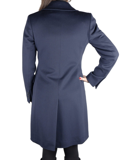 Elegant Virgin Wool Blue Coat with Belt