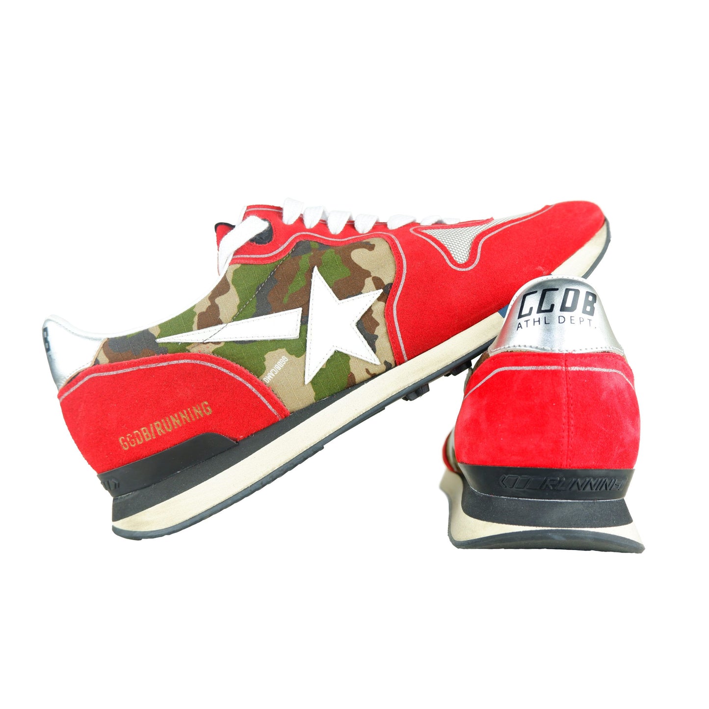 Red Suede Camo Accent Sneakers