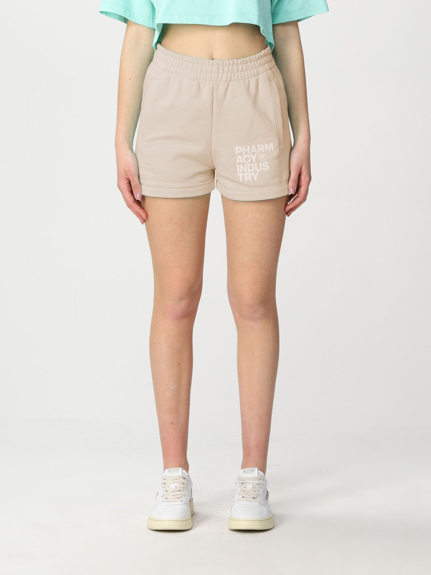 Chic Beige Cotton Shorts with Logo Accent