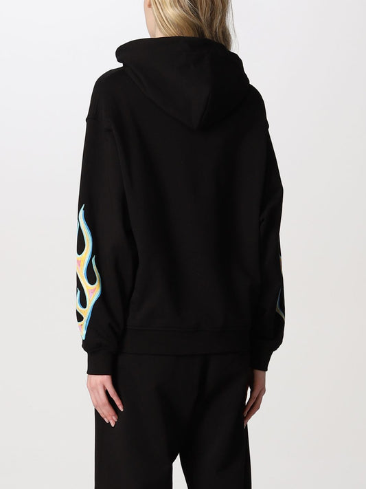 Chic Black Cotton Hoodie with Front Print