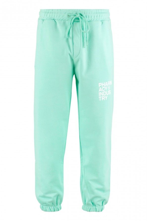 Emerald Cotton Trousers with Logo Print