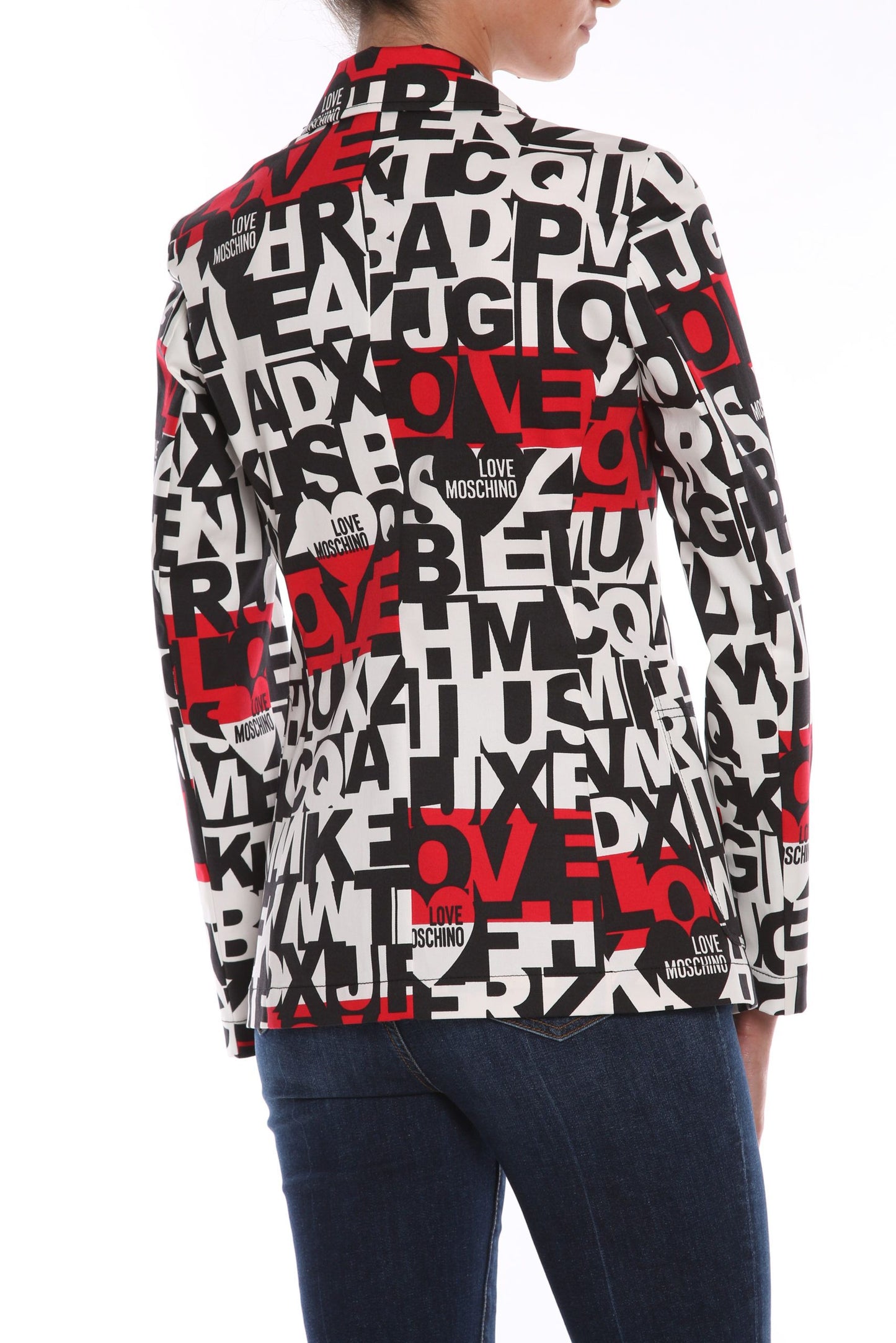 Chic Monochrome Love Moschino Jacket with Pops of Red