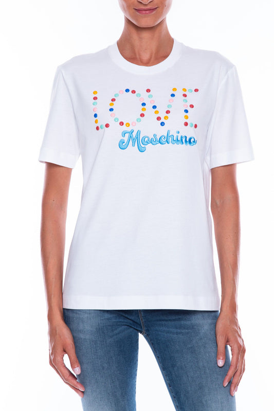 Beaded Logo Embroidered Cotton Tee
