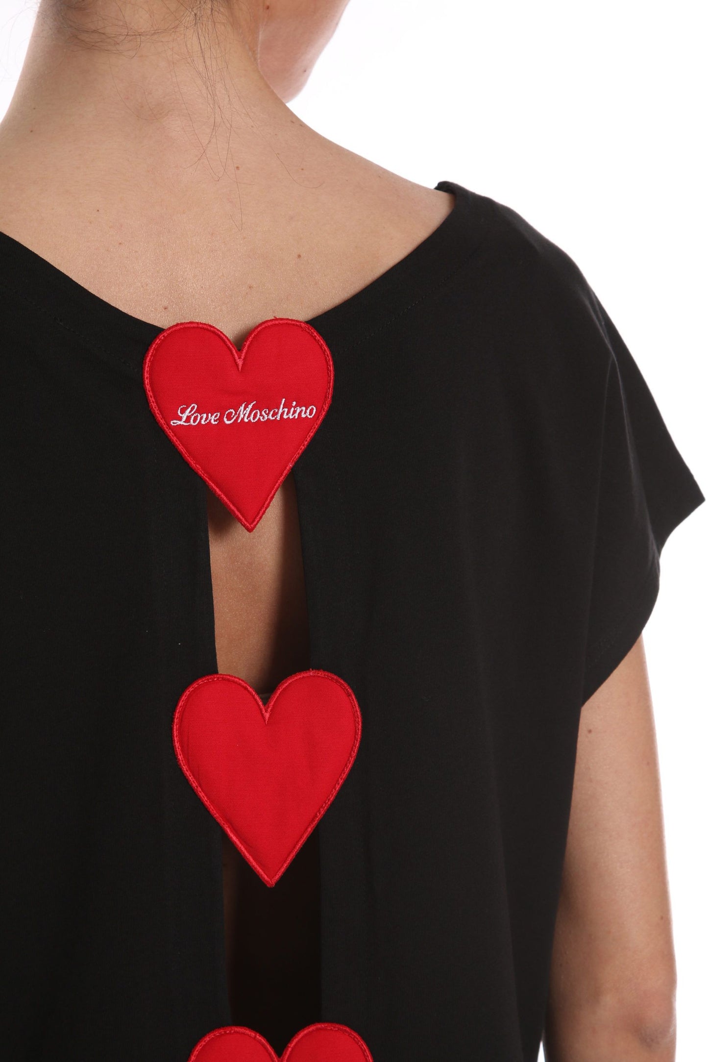 Chic Black Cotton Tee with Heart Details
