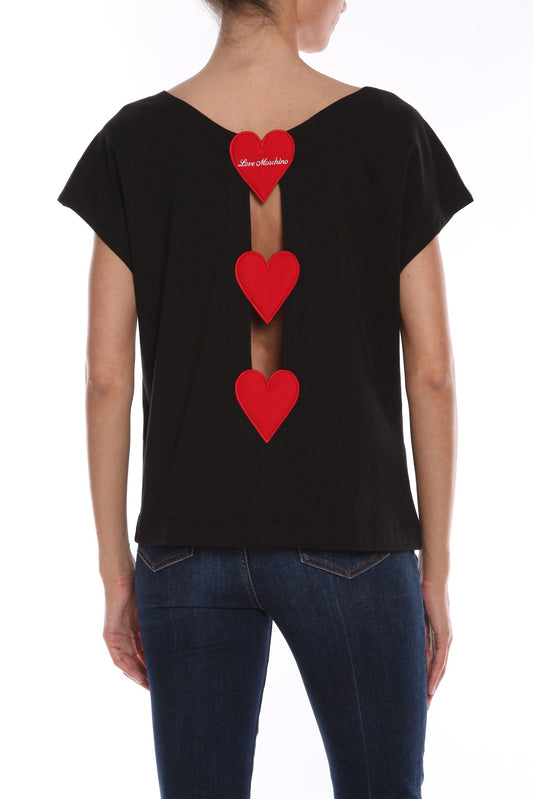 Chic Black Cotton Tee with Heart Details