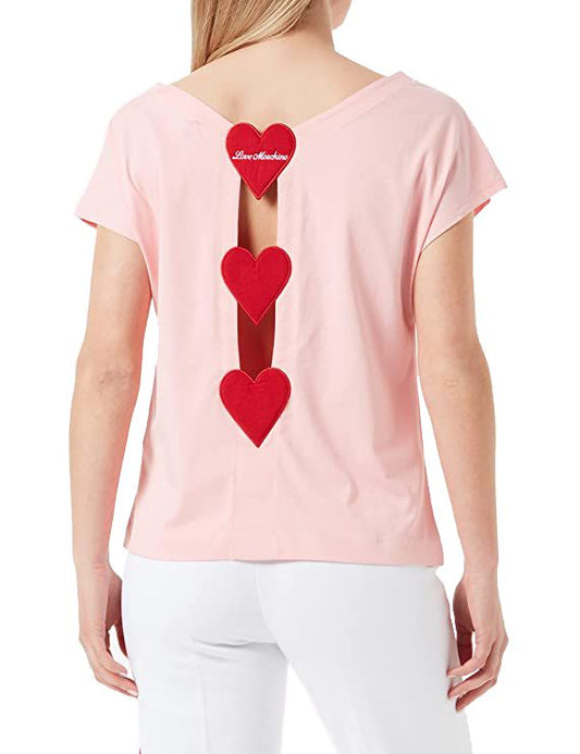 Chic Pink Logo Tee with Back Heart Details