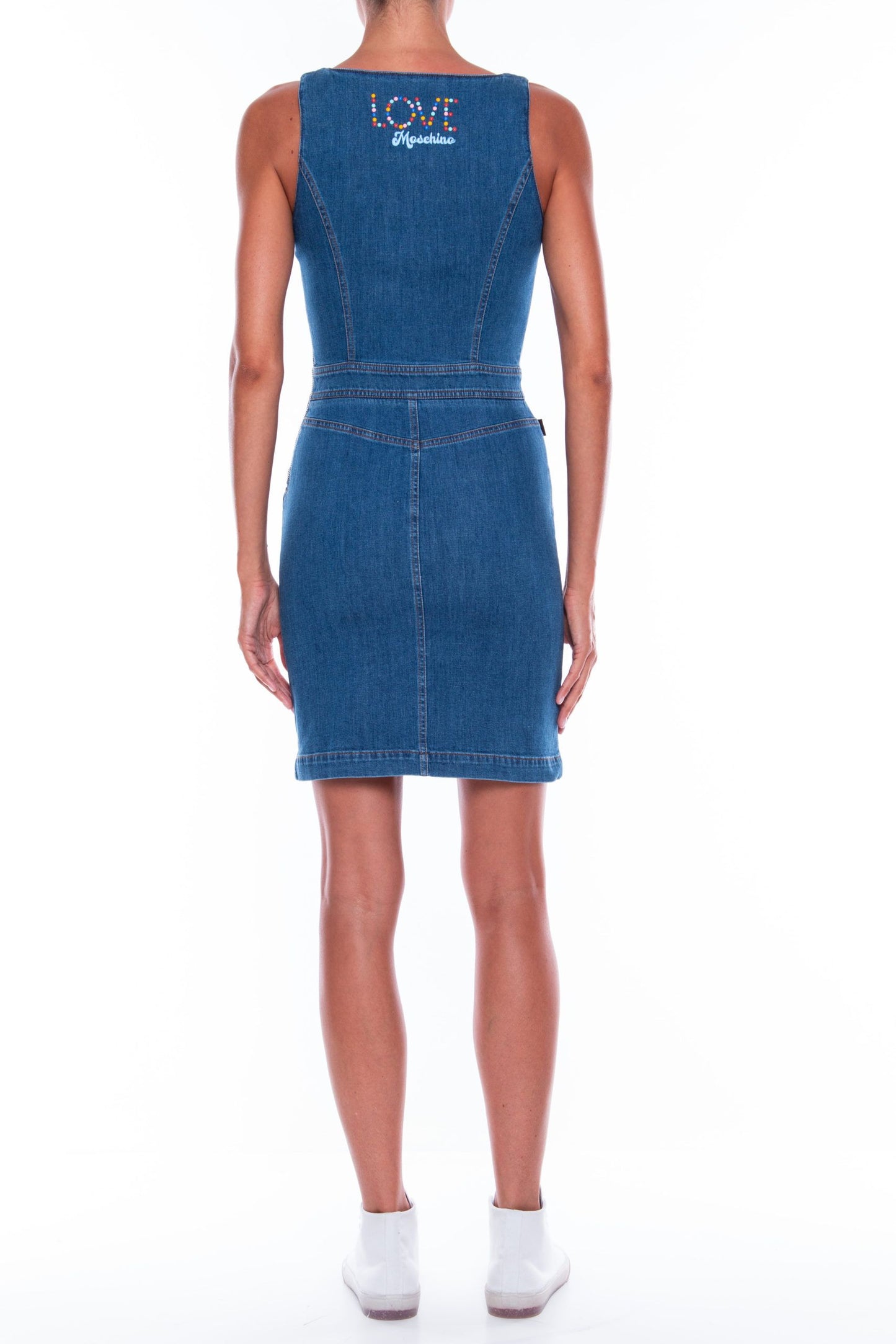 Chic Sleeveless Denim Dress with Colored Buttons