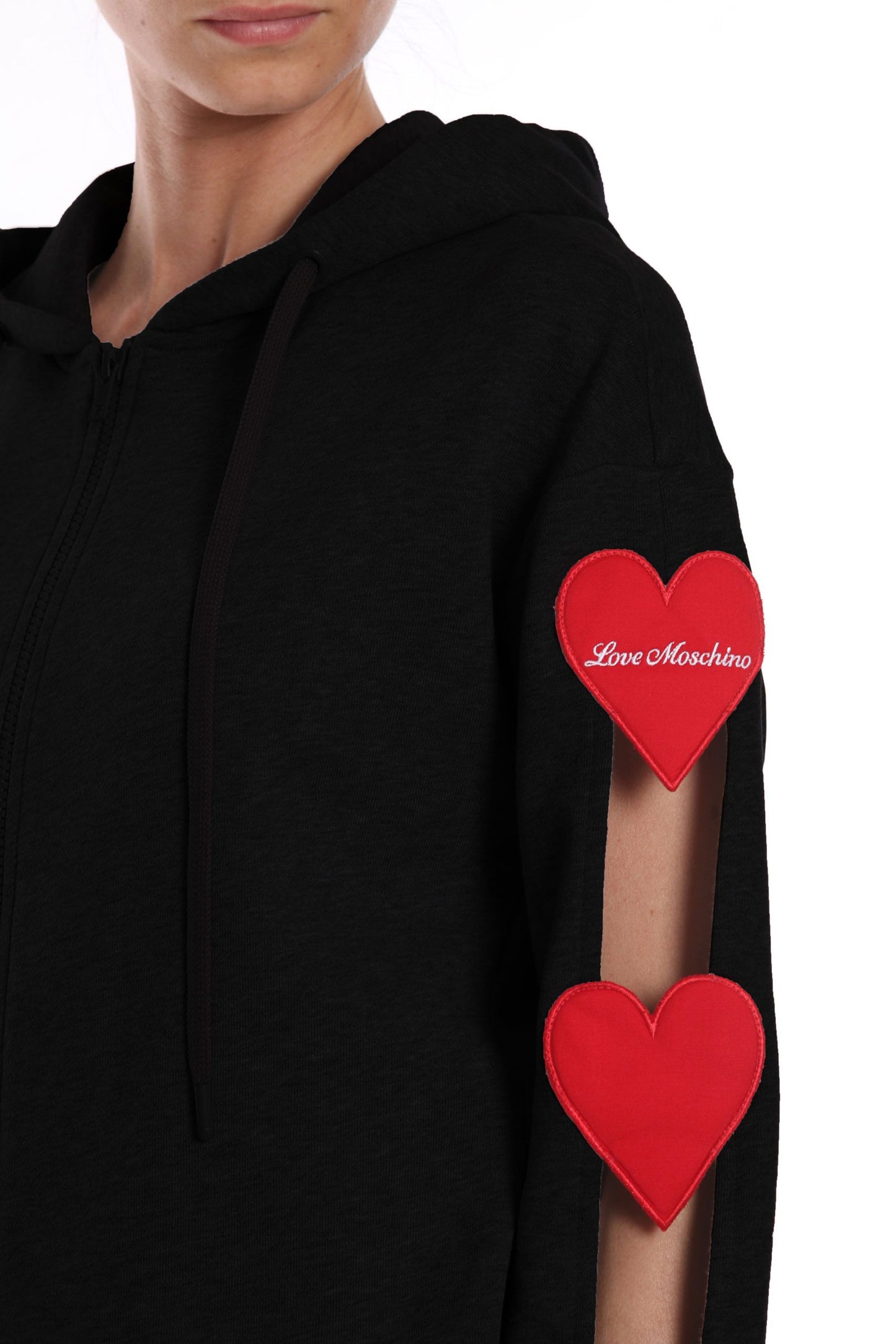 Embroidered Heart Sleeve Hooded Sweatshirt