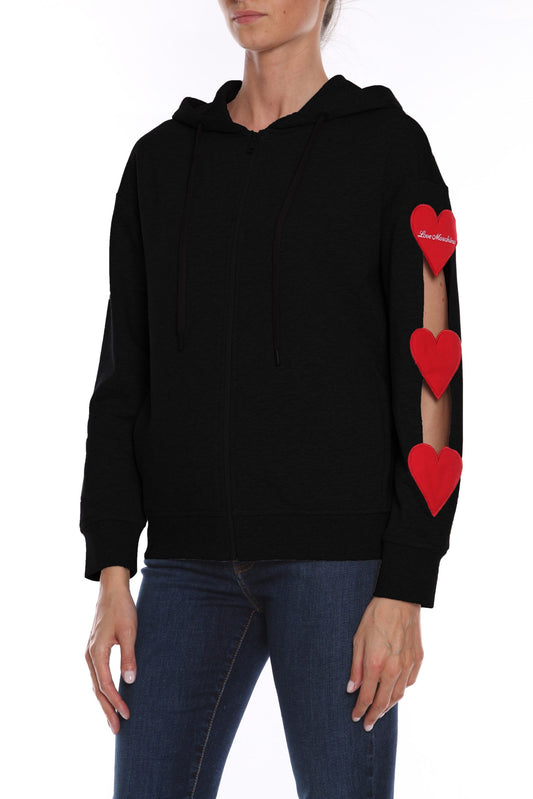 Embroidered Heart Sleeve Hooded Sweatshirt
