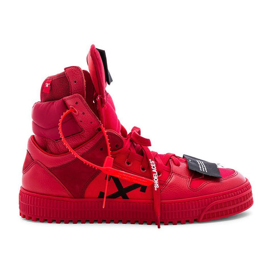 Red High-Top Calfskin Cotton Sneakers