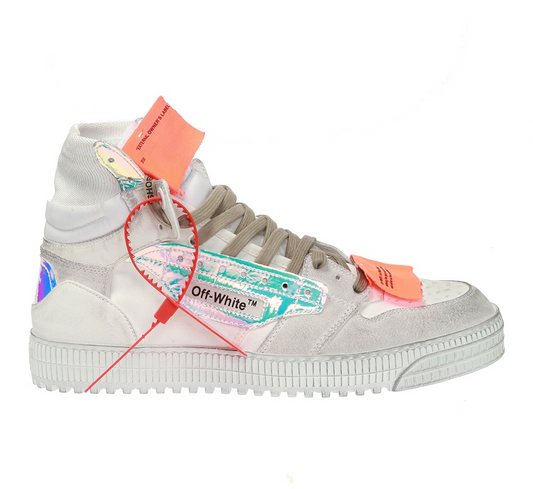 Iridescent High-Top Sneakers in White Leather