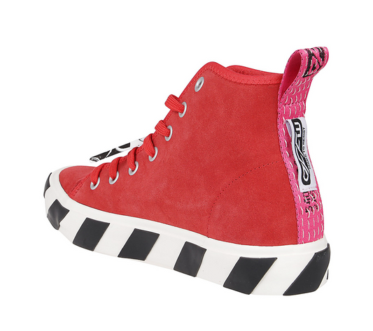 Red Suede High-Top Sneakers with Striped Sole