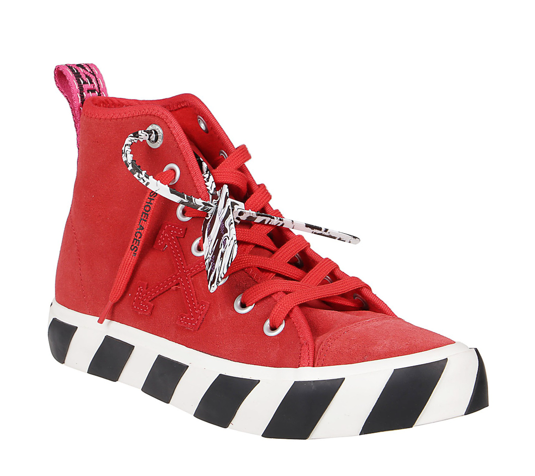 Red Suede High-Top Sneakers with Striped Sole