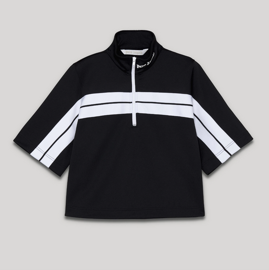 Chic Black Track Zip Polo with Neck Logo