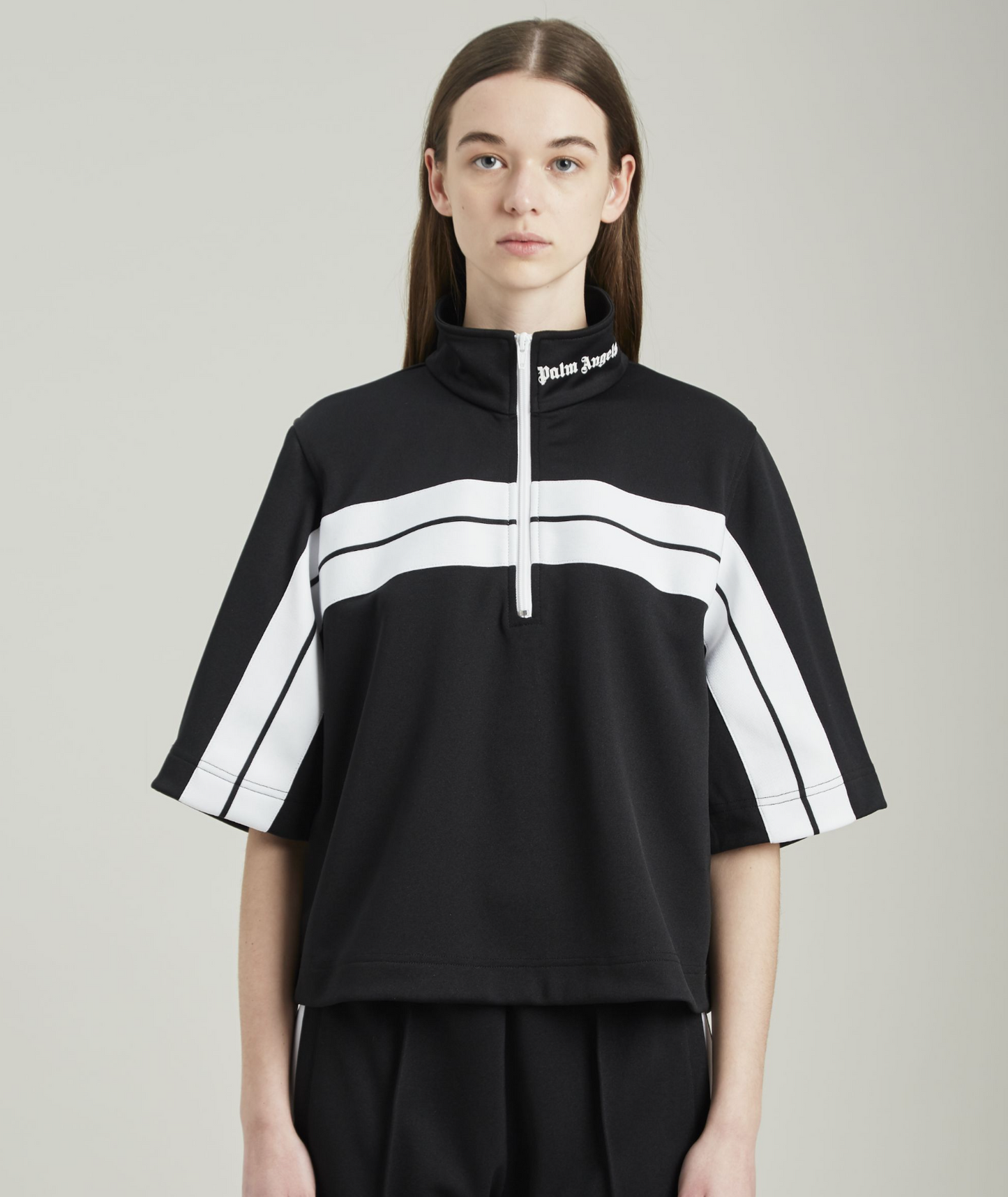 Chic Black Track Zip Polo with Neck Logo