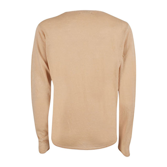 Elegant Beige Cotton Crew Neck Sweater for Men