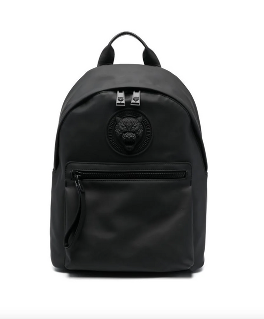 Sleek Black Designer Backpack with Relief Logo